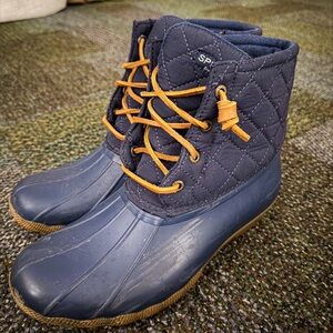 Sperry Blue Quilted Boots with Tan Laces